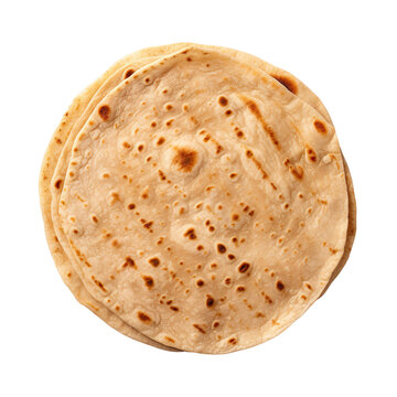 top view of indian food chapati isolated on a transparent white background 