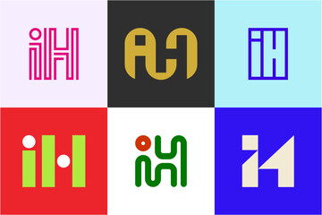 Set of letter IH logos. Abstract logos collection with letters. Geometrical abstract logos