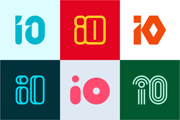 Set of letter IO logos. Abstract logos collection with letters. Geometrical abstract logos