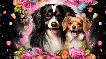 puppy and dog flowers background