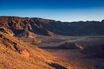 Panoramic view of volcano crater
