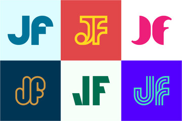 Set of letter JF logos. Abstract logos collection with letters. Geometrical abstract logos