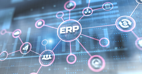 ERP Enterprise resources planning business finance technology concept. - obrazy, fototapety, plakaty