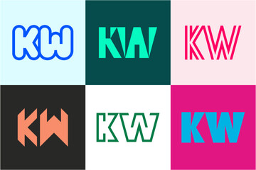 Fototapeta premium Set of letter KW logos. Abstract logos collection with letters. Geometrical abstract logos