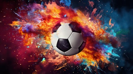 Naklejka premium soccer ball in a colorful splash