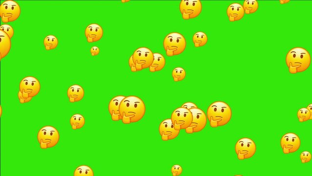 Thinking emoji. doodle emoticon. symbols. chat sticker. face and thumb. Animated falling emojis. Social media icons symbol animation with green screen background.