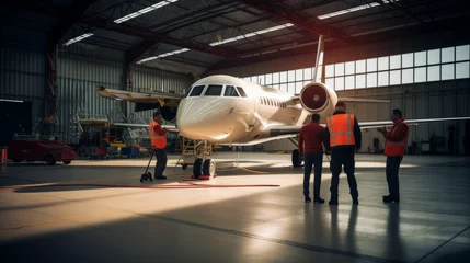 Fotobehang Aircraft mechanics, private jet, examination, aviation, maintenance, safety, industry, professionals, airplane, technology © Tyler McCormick