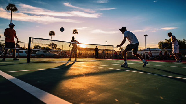 Pickleball is racket or paddle sport in which two singles or four doubles players hit a perforated hollow plastic ball. Players on pickleball court