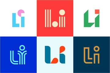 Set of letter LI logos. Abstract logos collection with letters. Geometrical abstract logos - obrazy, fototapety, plakaty