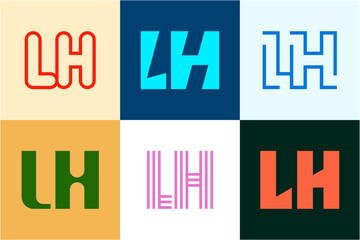 Set of letter LH logos. Abstract logos collection with letters. Geometrical abstract logos