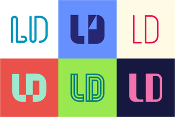 Set of letter LD logos. Abstract logos collection with letters. Geometrical abstract logos