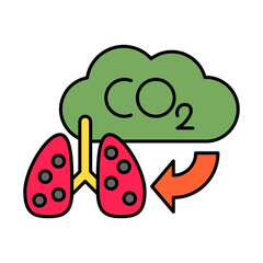 colorful carbon dioxide damages the lungs icon on white background, icon design for apps, presentation, banner, sign, symbol, logo. Artificial intelligence icon concept. vector illustration.