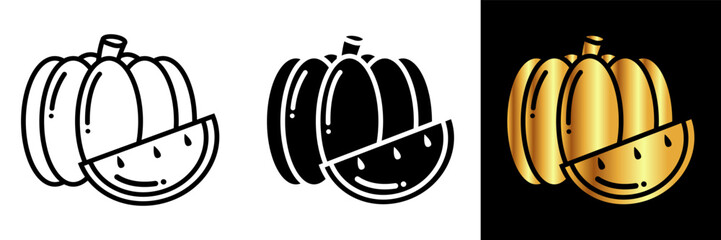 Pumpkin Icon, an icon representing a pumpkin, symbolizing the autumn season, Halloween, harvest, and culinary delights such as pumpkin pies and soups.