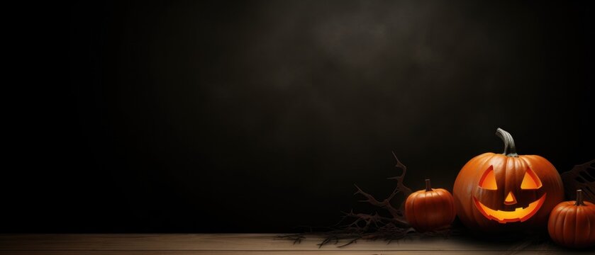 Happy Halloween holiday spooky scary background dark scene, creepy Haloween event invitation poster card mysterious backdrop, trick or treat fall party. Copy space.