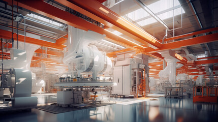 A bustling plastics injection molding factory, producing a range of plastic products without humans