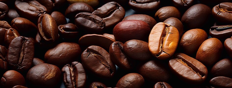 Coffee beans on a dark background. Close-up.