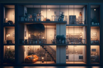 Smart Apartments with a family Hypermodernism cinematic lights Ultra wide lens high quality unreal engine hyper detailed fine art octane render unreal engine hyper detailed  - obrazy, fototapety, plakaty