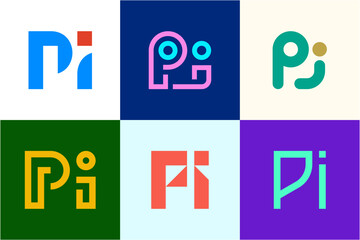 Set of letter PI logos. Abstract logos collection with letters. Geometrical abstract logos