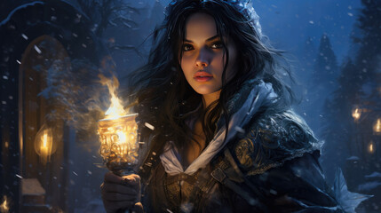 Fototapeta premium Illustration of a woman with a torch