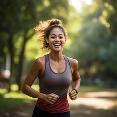 asian woman jogging in park