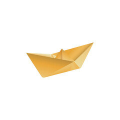 Origami paper yellow ship on white background. Flat design. Vector illustration. 