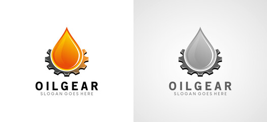 Oil Gear Machine logo symbol design, oil drop logo with vector gear