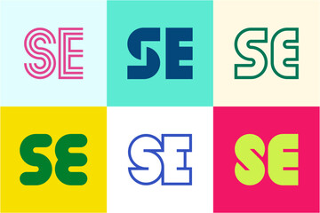 Set of letter SE logos. Abstract logos collection with letters. Geometrical abstract logos