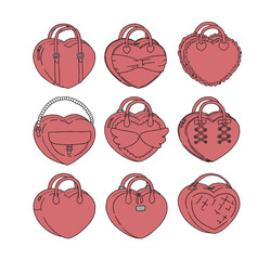 赤のハート型のカバンのイラストセット