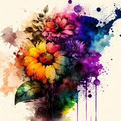 flowers exuberantly blooming lots of flowers lots of colors artistic impression colorful water color ink 