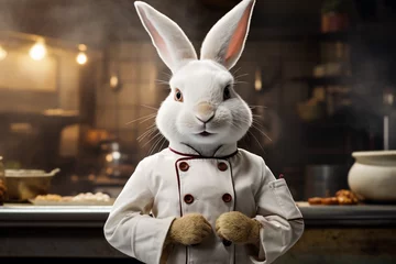 Keuken spatwand met foto Cool bunny wearing chef uniform © Salawati