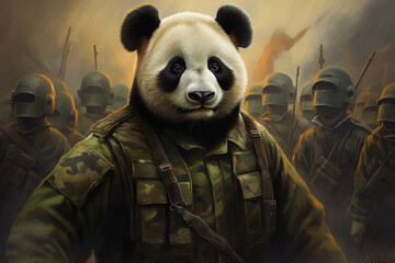 cool panda wearing army uniform