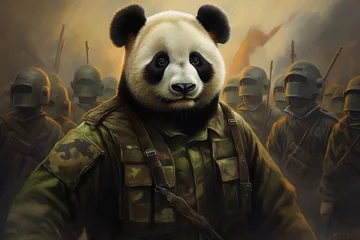 Fotobehang cool panda wearing army uniform © Salawati