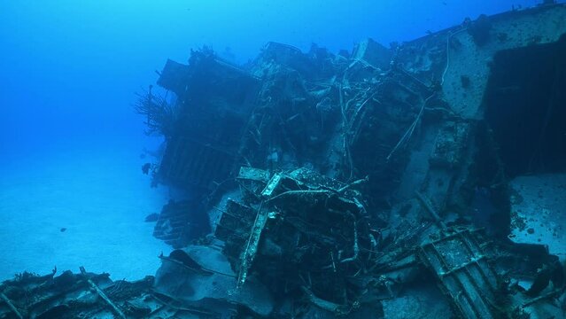 The mid section of the wreck of the Captain Keith Tibbetts on Cayman Brac. tropical underwater scuba dive location i Caribbean