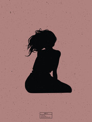 Silhouette of person underwater. Sitting woman isolated vector outline