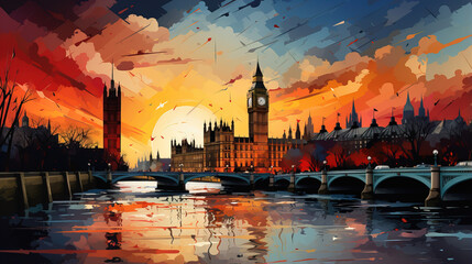 Fototapeta na wymiar Sunset Over London Skyline