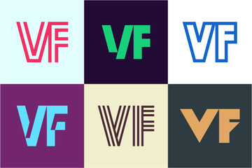 Set of letter VF logos. Abstract logos collection with letters. Geometrical abstract logos