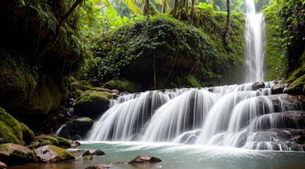 Waterfall in tropical forest, Generative Ai.