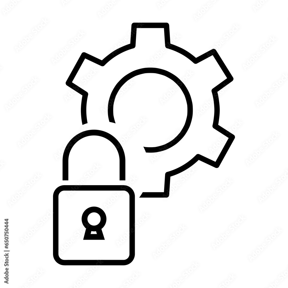Poster lock and gear vector icon. cyber security setting sign on white background..eps