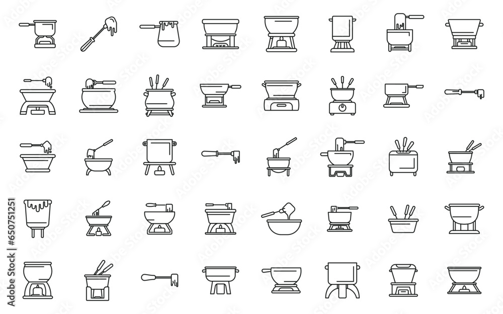 Sticker Fondue icons set outline vector. Cheese melted. Cook pot