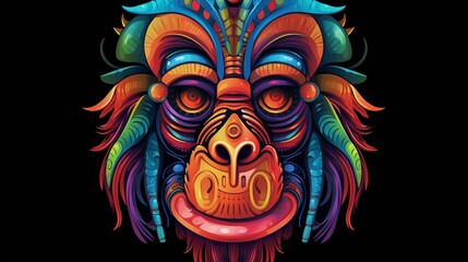 a hip colorful Orangutan head design with a futuristic.Generative AI