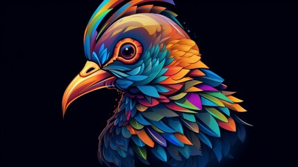a hip colorful Pigeon head design with a futuristic.Generative AI