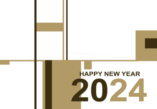 New Year wishes, Text: happy new year 2024 in gold/brown with Boxes and lines - Powered by Adobe