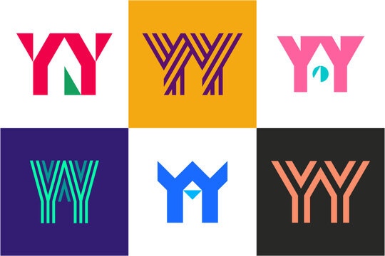 Set of letter YY logos. Abstract logos collection with letters. Geometrical abstract logos