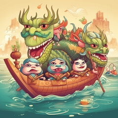 cartoon chinese dragon boat festival