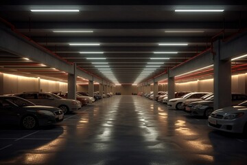 Large underground parking. AI generated