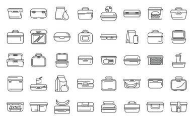 Kids lunch box icons set outline vector. Snack kid. Pack box