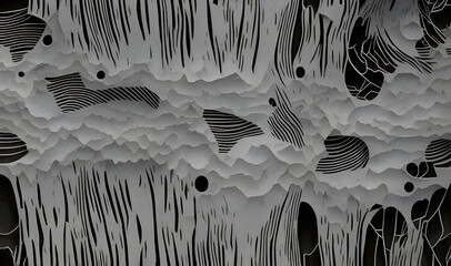 Abstract background from old crumpled torn pieces of newsprint. Artificial intelligence used in image creation. 