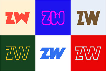 Set of letter ZW logos. Abstract logos collection with letters. Geometrical abstract logos