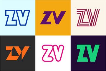 Set of letter ZV logos. Abstract logos collection with letters. Geometrical abstract logos
