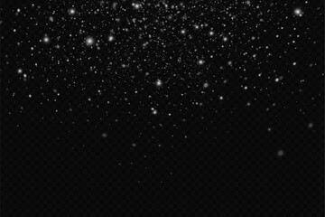 Particles of white magic dust. Shining light particles.Christmas glitter particles. Light effect on a transparent background.